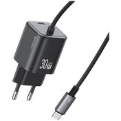 Resim Usams Cc264 30w Gan Mini Type-c / Usb-c Çift Bağlantı Noktalı Hızlı Şarj Cihazı, Kablolu, Ab Tak Siyah 