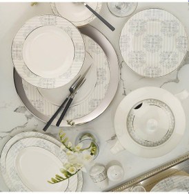 Resim Kütahya Porselen Bone Kalipso 62 Parça 11490 Desenli Yemek Takımı 