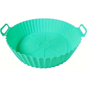 Resim Globalbloom Yeşil Kolay Temizlenir Yapışmaz 18 Inç Silikon Kaplama Airfryer Fırın Ve Mikrodalga Güvenli 