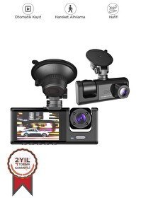 Resim Torima Araç İçi Kamera Gece Görüşlü LCD Ekranlı 1080P 3 Kameralı Araç Kamerası TA01 Siyah 