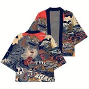 Resim 1 adet Aslan Kimono Bornozu - Yazlık Rahat Gevşek Kesim Polyester Kimono Aplike Tasarımıyla, Hafif ve Nefes Alabilir, Sadece Elde Yıkama veya Kuru Temizleme, Çin Boyutu, Lütfen Boyut Rehberini Dikkatlice Kontrol Edin 