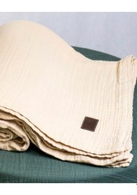 Resim 4 Katlı Müslin Yatak Örtüsü - Battaniye Pike %100 Organik Pamuk Dört Mevsim Yumuşak Gots Sertifikalı Ekru 