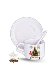 Resim Yılbaşı Hediyesi Noel Ağacı Baskılı 2li Set İsimli Porselen Çay Kahve Fincan Seti Beyaz 