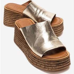 Resim Luvishoes Marc Altın Hakiki Deri Dolgu Topuklu Kadın Terlik 