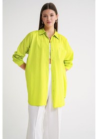 Resim Mixray 4053 Kadın Tek Cepli Oversize Basic Gömlek Olive 