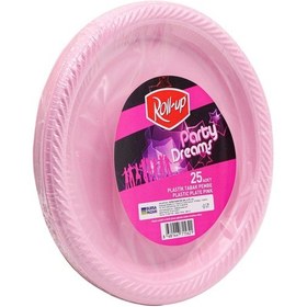 Resim Roll-up Kullan At Renkli Pembe Parti Davet Plastik Tabak - 22 Cm. - 25 Adetlik 10 Paket 