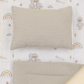 Resim Alt Açma Matı ve Yastık - Çift Taraflı - Gri Petek - Ördekler 