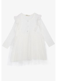 Resim Breeze Kız Çocuk Uzun Kollu Elbise Tüllü Nakışlı Düğmeli 1.5-5 Yaş, Ekru Ekru 