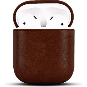 Resim Mcreative Apple Airpods 1/2 Uyumlu Deri Kılıf (Koyu Kahve) 