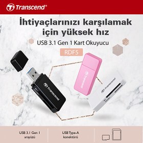 Resim Transcend TS-RDF5K SD/MicroSD USB 3.1 Siyah Kart Okuyucu 