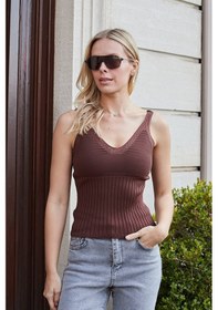 Resim Jument Kadın Esnek Triko Kalın Askılı Body Bluz-kahve 