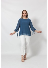 Resim Moda Berray 3243-1 İndigo Kol Ucu Bağlama Detaylı Bluz 001 