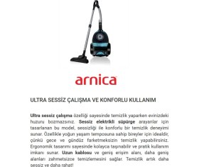 Resim Arnica Yüksek Çekim Gücü Turbo Başlıklı Premium Torbasız Süpürge, Kumandalı ve Geniş Aksesuarlı 