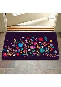 Resim Dijital Baskılı Hoş Geldiniz Yazılır Desenli Dekoratif Dış Kapı Önü Ve Iç Mekan Paspası Yıkanabilir Mor 