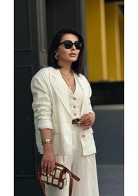 Resim Ekru %100 Ham Keten Blazer Ceket Ekru 