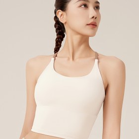 Resim Güzel Kadınlar için Çapraz Askılı Sütyen Pedli Polyester ve Amonyaklı Yazlık Üstler, Dış Mekan Koşu ve Yoga İçin Uygun 