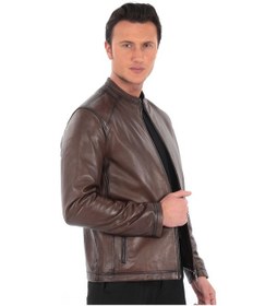 Resim Newzaya Hakiki Deri Slim Fit Erkek Ceket Kahverengi Kahverengi 
