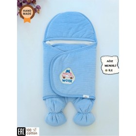 Resim Tomuycuk Fitilli Kadife Erkek Bebek Ayaklı Kundak Mavi 