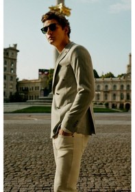 Resim Ac&Co / Altınyıldız Classics Erkek Grı Bej Slim Fit Dar Kesim Kırlangıç Yaka Çizgili Torba Cepli Ceket Grı Bej Gri - Bej 