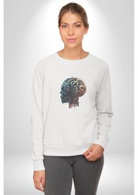 Resim Robot Kafası Kız Unisex Beyaz Baskılı Sweatshirt Beyaz 