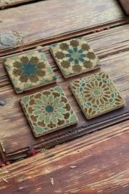 Resim Oscar Stone Decor Baskılı Doğaltaş Bardak Altlığı 4'Lü Set Desen Tile 4Dsn-319 