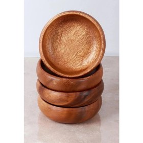 Resim Maridet 4lü Akasya Kuruyemiş Çerezlik Kase Natural Dekoratif Ahşap El Yapımı Sofra Sunum Kase Seti 