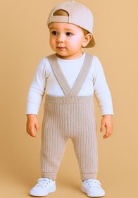 Resim Minytrendy Kız Erkek Bebek Triko Yenidoğan Tulum Salopet 4 Mevsim Ayarlanabilir Çapraz Askılı Esnek Triko Tayt 