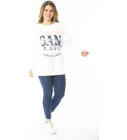 Resim Kadın Büyük Beden Kemik İçi Şardonlu İki İplik Ön Baskılı Sweatshirt 65n37158-kemik Kemik 