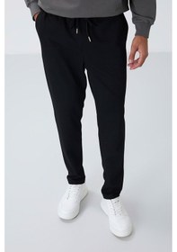 Resim Tommy Life Siyah Yüzeyi Dokulu Standart Fit Erkek Eşofman Alt - 82155 