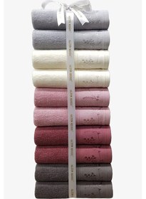 Resim Ditsy Havlu 10 Adet - Antrasit Mürdüm Pembe Krem Gri Çok Renkli 