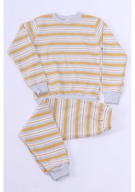 Resim Hçm Erkek Çocuk Pijama Takımı Çizgili Ribanalı A35 Sarı 