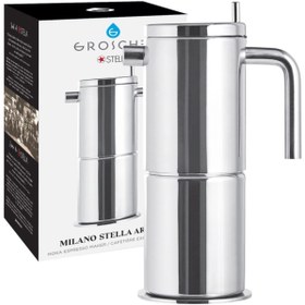 Resim Grosche Milano Stella Aroma Çelik Moka Pot Gümüş 4 Cup 