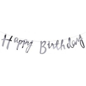 Resim Happy Birthday Kaligrafi Banner Gümüş 