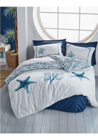 Resim Cotton Box Maritime Ranforce Nevresim Takımı Tek Kişilik Star Lacivert 