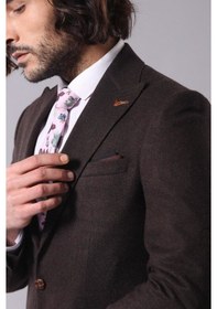 Resim Wessi Tek Düğme Sivri Yaka Kahverengi Ceket Siyah 