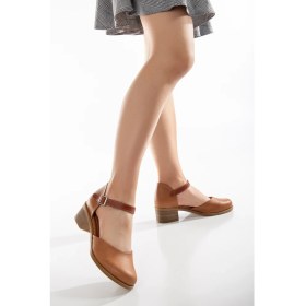 Resim Analin Shoes Kadın Deri Bilekten Bağlı Sandalet Kadın Deri Sandalet Taba 40 