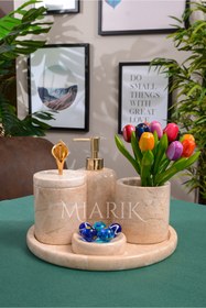 Resim MIARIK DESIGN & DEKORASYON Dekoratif Mermer 5 Li Banyo Seti Takımı 