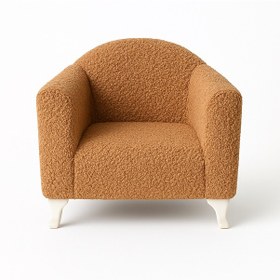 Resim Bouclé Teddy Çocuk Koltuğu Dokulu Premium Kumaş Tarçın Camel Kahve 