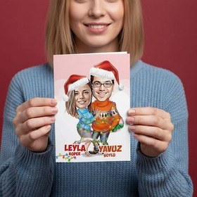 Resim Yeni Yıl Çiftleri Karikatürlü Tebrik Kartı 