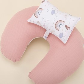 Resim Emzirme Yastığı - Çift Taraflı - Pudra Muslin - Pastel Gökkuşağı 