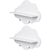 Resim Tenfowee Beyaz Ahşap Bulut Raflar Seti - 2 Adet Duvarüstü Kayar Raf, Oyuncağı Ve Kitap Depolama, Çocuk Odası Dekoru, Kancalı Fonksiyonel Organizasyon 