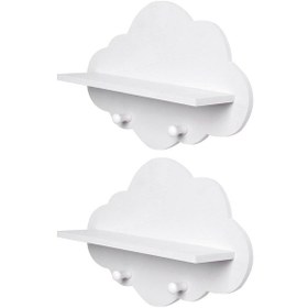 Resim Moveevo Beyaz Ahşap Bulut Duvar Rafı Seti 2 Adet - Oyuncak Ve Kitap Depolama, Çocuk Odası Dekoru, Askılı Kancalı Fonksiyonel Raf 
