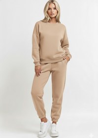 Resim KVİNS Kadın Basic Bisiklet Yaka Eşofman Takımı-Rahat ve Şık Pamuklu Oversize Sweatshirt&Jogger Alt-Günlük 