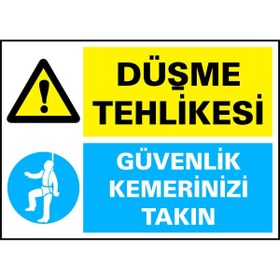 Resim izmirdenet Düşme Tehlikesi / Güvenlik Kemerinizi Takın Kendinden Yapışkanlı Etiket 17,5 X 25 Cm 