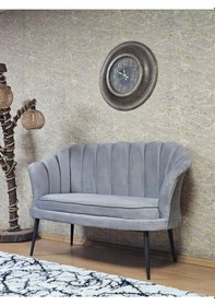 Resim Zafir İkili İstiridye Siyah Boyalı Sivriltme Ayak Çay Seti Koltuk Tekli Berjer , İkili Berjer Koltuk Gri 