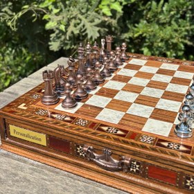 Resim Tamamen El Yapımı Satranç Takımı, Bronze Metal, Masif Ahşap Satranç, Hediyelik, Satranç Seti 