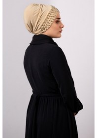 Resim Hürrem Bone Sütlü Kahve Pratik Hazır Geçmeli Tesettür Bone Sandy Kumaş Taşlı Çok Renkli 