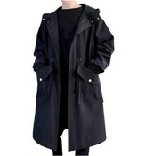 Resim Erkekler Trençkot Kapşonlu Gevşek Orta Uzunlukta Büyük Cepler Uzun Kollu Rüzgar Geçirmez Düz Renk Fermuar Kapatma Kırışıklık Karşıtı Elastik Manşet Street... Siyah 