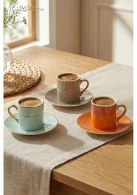 Resim Neva Monet 6 Kişilik 12 Parça Porselen Kahve Fincan Takımı Gold Yaldızlı - N3505 Çok Renkli 