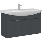 Resim Orka Purus 100 Cm Mat Antrasit Banyo Dolabı Alt Modül Lavabo Asma Antrasit 